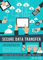 Secure data transfer data technology vector poster