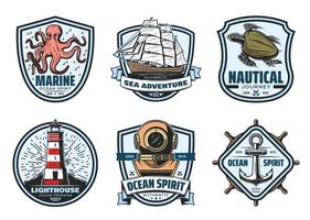 Sea adventure vintage label for nautical heraldry vector