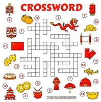 Chinese holiday items, crossword grid quiz game vector