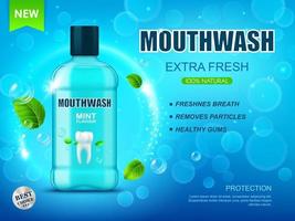 Realistic cool mint mouse rinse, mouthwash bottle
