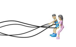 cartoon character fitness people with battle ropes exercise in gym. exercise for health Concept, 3d illustration or 3d render png