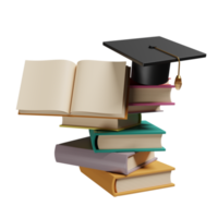 book and graduation hat, achieve goals and success concept, 3d illustration or 3d rendering png