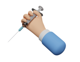 manos de dibujos animados del médico que sostienen la jeringa y la vacuna contra el virus aislada. ilustración 3d o renderizado 3d png