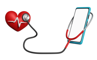 stetoscopio con smartphone e sangue pressione cuore Vota, concetto 3d illustrazione o 3d rendere png
