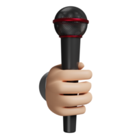 karikaturjournalistenhände, die schwarzes mikrofon isoliert halten. 3D-Darstellung png