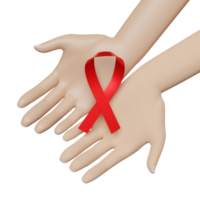 cartone animato mani Tenere rosso nastro con isolato. mondo AIDS giorno con hiv consapevolezza concetto ,3d rendere illustrazione png