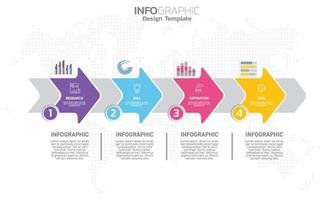 Infografía empresarial 4 pasos para el éxito con la inspiración y el objetivo de la idea de investigación. vector