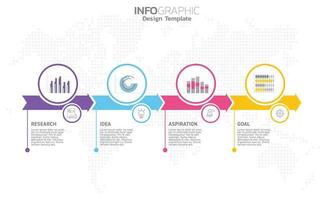 Infografía empresarial 4 pasos para el éxito con la inspiración y el objetivo de la idea de investigación. vector