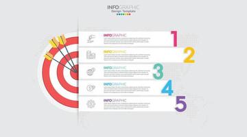 Target with five steps to your goal infographic template for web, business, presentations. vector