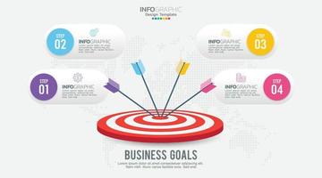 Target with Four steps to your goal infographic template for web, business, presentations. vector
