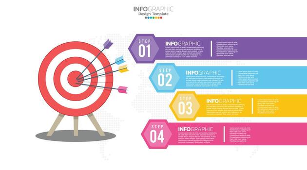 Target with Four steps to your goal infographic template for web, business, presentations. vector