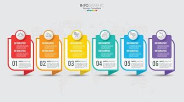 Timeline infographic vector with 6 steps can be used for workflow, layout, diagram, annual report, web design.