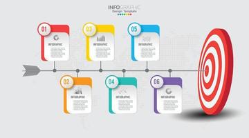 objetivo con seis pasos para la plantilla infográfica de su objetivo para web, negocios, presentaciones. vector