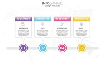 Business infographic 4 steps to success with research idea inspiration and goal. vector