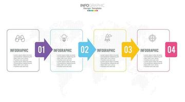 Plantilla de diseño infográfico de 4 pasos con iconos y proceso. vector