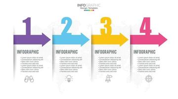 Plantilla de diseño infográfico de 4 pasos con iconos y proceso. vector