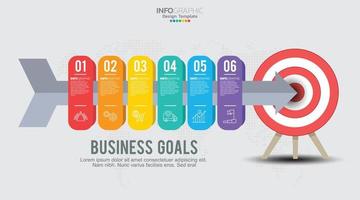 Target with six steps to your goal infographic template for web, business, presentations. vector