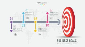 Target with Four steps to your goal infographic template for web, business, presentations. vector