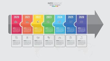 El vector infográfico de línea de tiempo con 7 pasos se puede utilizar para flujo de trabajo, diseño, diagrama, informe anual, diseño web.