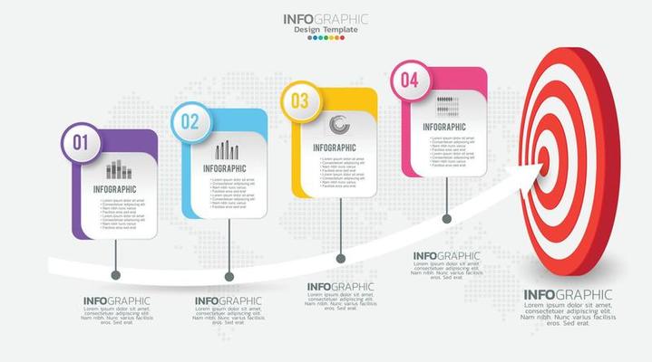 Target with six steps to your goal infographic template for web, business, presentations.
