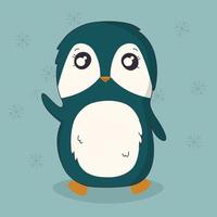 Waving penguin on snowflake background vector