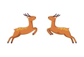 Two reindeers jumping to each other. Woodland deers in cartoon style. Vector illustration