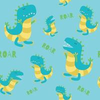 Dinosaur seamless pattern on blue background. Vector illustration