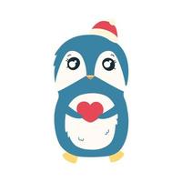 Penguin in red hat. Cute Christmas penguin character. Vector illustration