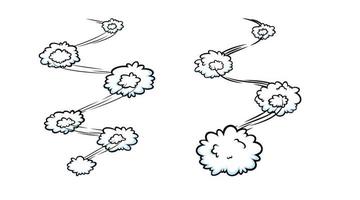 Comic speed effect with clouds. Comic clouds with motion trail lines. Vector illustration