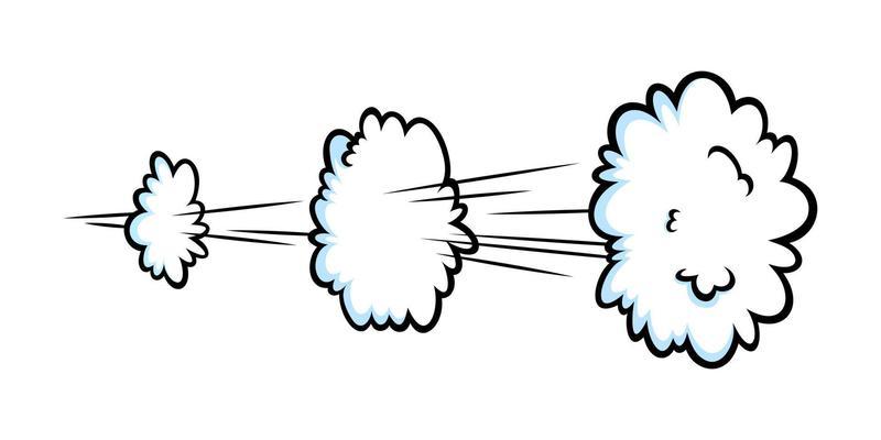 Comic speed effect with clouds. Comic clouds with motion trail lines. Vector illustration