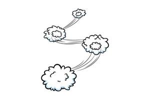 efecto de velocidad cómica con nubes. nubes cómicas con líneas de rastro de movimiento. ilustración vectorial vector