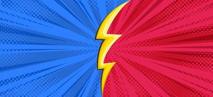 Superhero battle halftoned background with a flash. Versus lightning design. Vector illustration