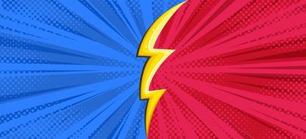 Superhero battle halftoned background with a flash. Versus lightning design. Vector illustration