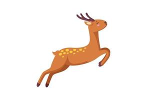 Reindeer jumping in the air. Woodland deer in cartoon style. Vector illustration