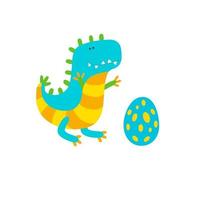 Dino with egg on white background. Vector illustration