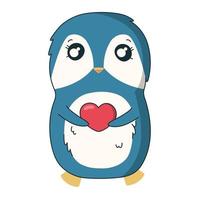 Saint Valentines day gift. Penguin with the heart in hands. Vector illustration in cute cartoon style on white background