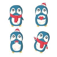 conjunto de pingüinos de invierno. ilustración vectorial en estilo de dibujos animados lindo vector