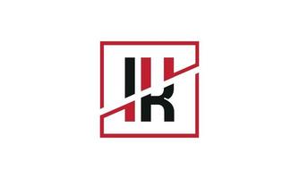IK logo design. Initial IK letter logo monogram design in black and red color with square shape. Pro vector