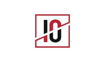 IO logo design. Initial IO letter logo monogram design in black and red color with square shape. Pro vector