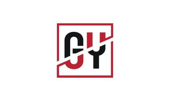 GY logo design. Initial GY letter logo monogram design in black and red color with square shape. Pro vector