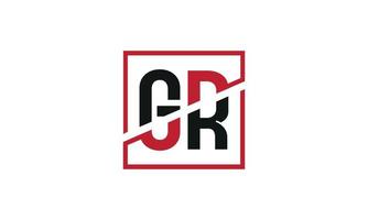 GR logo design. Initial GR letter logo monogram design in black and red color with square shape. Pro vector