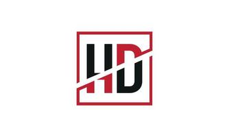 diseño de logotipo de alta definición. diseño inicial del monograma del logotipo de la letra hd en color negro y rojo con forma cuadrada. vector profesional