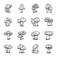 Pack of Mushrooms Hand Drawn Icons vector