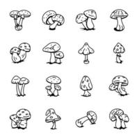 Set of Fungi Hand Drawn Icons vector