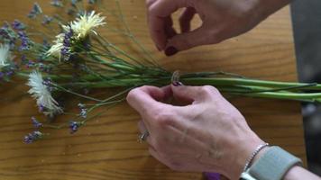 florista organiza flores para buquê video