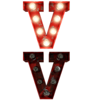 letras de lâmpada vermelha enferrujada dentro e fora indicam o caractere v png