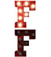 Red rusty light bulb letters in ON and OFF state the character F png