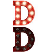 Red rusty light bulb letters in ON and OFF state the character D png
