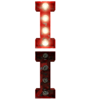 Red rusty light bulb letters in ON and OFF state the character I png