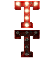 Red rusty light bulb letters in ON and OFF state the character T png